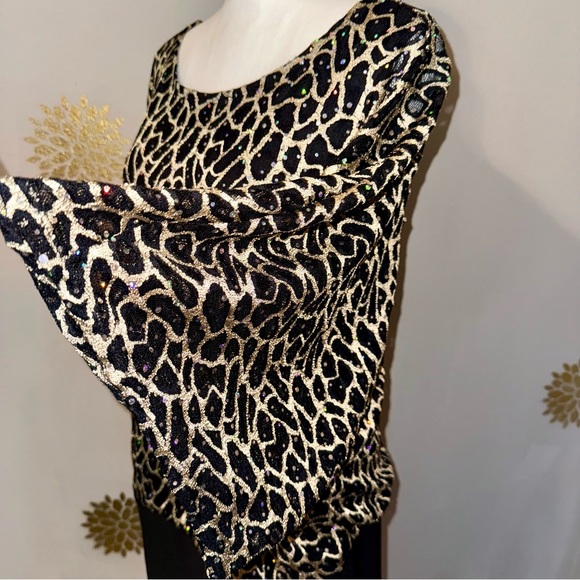 Catos Women’s Plus 18/20 Black Gold Metallic Top Leopard Print Dolman Sleeves - Picture 4 of 11